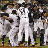 The Detroit Tigers celebrate winning Game 4 against the New York Yankees in their MLB ALCS baseball playoff series in Detroit, Michigan, October 18, 2012.
REUTERS/Jessica Rinaldi
The Detroit Tigers celebrate winning Game 4 against the New York Yankees in their MLB ALCS baseball playoff series in Detroit, Michigan, October 18, 2012.
REUTERS/Jessica Rinaldi