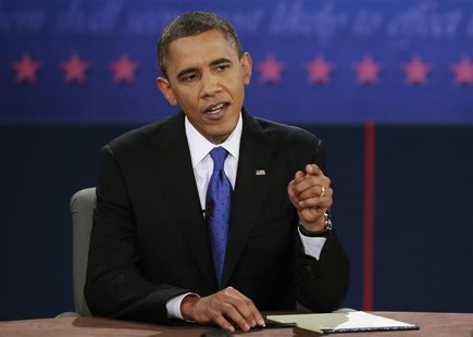U.S. President Barack Obama makes a point during the final U.S. presidential debate in Boca Raton, Florida, October 22, 2012. REUTERS/Scott U.S. President Barack Obama makes a point during the final U.S. presidential debate in Boca Raton, Florida, October 22, 2012. REUTERS/Scott