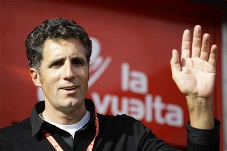 Five-time Tour de France winner Miguel Indurain of Spain waves after the 17th stage of the Tour of Spain "La Vuelta" cycling race in Penafie Five-time Tour de France winner Miguel Indurain of Spain waves after the 17th stage of the Tour of Spain "La Vuelta" cycling race in Penafie