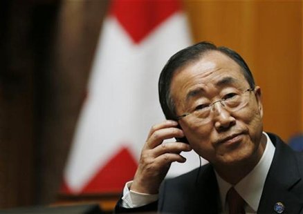 U.N. Secretary-General Ban Ki-moon listens to a speech in the Swiss National Council during his visit in the Autumn Parliament Session in Be U.N. Secretary-General Ban Ki-moon listens to a speech in the Swiss National Council during his visit in the Autumn Parliament Session in Be