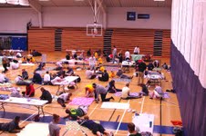 Student athletes making blankets Student athletes making blankets