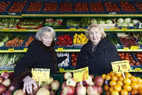 This undated promotional handout picture shows holocaust survivors Bella Katz (L) and Regina Karolinski (Oma) shopping for ingredients in Be This undated promotional handout picture shows holocaust survivors Bella Katz (L) and Regina Karolinski (Oma) shopping for ingredients in Be