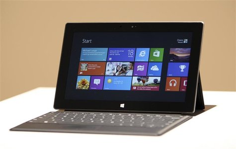 The new Surface tablet computer by Microsoft is displayed at its unveiling in Los Angeles, California, in this June 18, 2012 file photo. REU The new Surface tablet computer by Microsoft is displayed at its unveiling in Los Angeles, California, in this June 18, 2012 file photo. REU