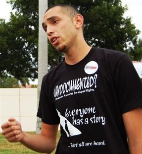 Undocumented student Carlos Roa 25, is shown in this October 2012 photograph during a protest outside the Broward Transitional Center, an im Undocumented student Carlos Roa 25, is shown in this October 2012 photograph during a protest outside the Broward Transitional Center, an im