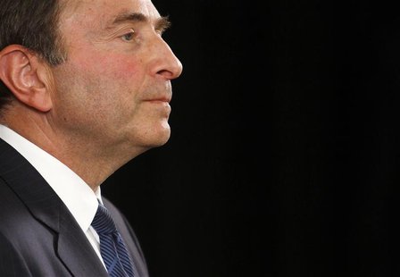 NHL commissioner Gary Bettman speaks to the media in New York September 13, 2012. The league and the players collective bargaining agreement NHL commissioner Gary Bettman speaks to the media in New York September 13, 2012. The league and the players collective bargaining agreement