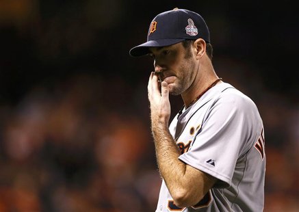 Detroit Tigers starting pitcher Justin Verlander leaves the field in the fourth inning against the San Francisco Giants during Game 1 of the Detroit Tigers starting pitcher Justin Verlander leaves the field in the fourth inning against the San Francisco Giants during Game 1 of the