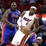 Detroit Pistons' Jason Maxiell (L) clashes with Miami Heat's LeBron James in a preseason NBA basketball game at the Miami Heat's home arena Detroit Pistons' Jason Maxiell (L) clashes with Miami Heat's LeBron James in a preseason NBA basketball game at the Miami Heat's home arena