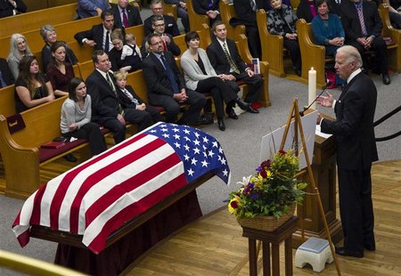 Vice President Joe Biden speaks at a prayer service for former U.S. Democratic Senator and three-time presidential candidate George McGovern Vice President Joe Biden speaks at a prayer service for former U.S. Democratic Senator and three-time presidential candidate George McGovern