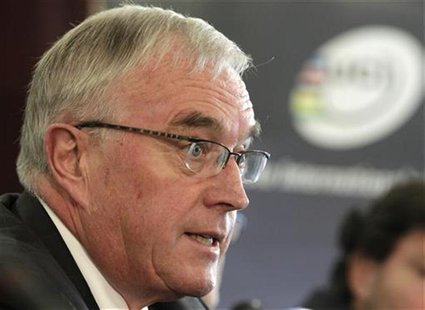 International Cycling Union (UCI) president Pat McQuaid speaks to media during a news conference on the Lance Armstrong doping scandal in Ge International Cycling Union (UCI) president Pat McQuaid speaks to media during a news conference on the Lance Armstrong doping scandal in Ge