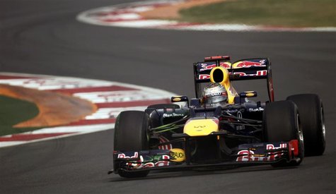 Red Bull Formula One driver Sebastian Vettel of Germany drives during the third practice session of the Indian F1 Grand Prix at the Buddh In Red Bull Formula One driver Sebastian Vettel of Germany drives during the third practice session of the Indian F1 Grand Prix at the Buddh In