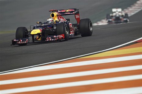 Red Bull Formula One driver Sebastian Vettel of Germany drives during the third practice session of the Indian F1 Grand Prix at the Buddh In Red Bull Formula One driver Sebastian Vettel of Germany drives during the third practice session of the Indian F1 Grand Prix at the Buddh In