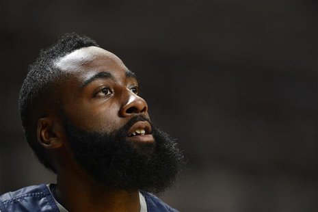U.S. Olympic basketball player James Harden watches during a training session ahead of the London 2012 Olympic Games at the M.E.N Arena in M U.S. Olympic basketball player James Harden watches during a training session ahead of the London 2012 Olympic Games at the M.E.N Arena in M