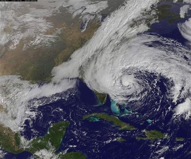They are calling this "Frankenstorm", partly because its big and scary, partly because it could ruin a lot of trick or treating, and partly because its made up of parts of several storms, all combined into big killer storm. Hurricane Sandy is seen moving up towards the east coast of the United States in this NASA handout satellite image taken on October 27, 2012.
REUTERS/NOAA/NASA/GOES/Handout They are calling this "Frankenstorm", partly because its big and scary, partly because it could ruin a lot of trick or treating, and partly because its made up of parts of several storms, all combined into big killer storm. Hurricane Sandy is seen moving up towards the east coast of the United States in this NASA handout satellite image taken on October 27, 2012.
REUTERS/NOAA/NASA/GOES/Handout