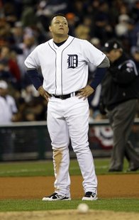 Detroit Tigers' Miguel Cabrera reacts after flying out with bases loaded to end the fifth inning of Game 3 of baseball's World Series against the San Francisco Giants Saturday, Oct. 27, 2012, in Detroit. (AP Photo/David J. Phillip) Detroit Tigers' Miguel Cabrera reacts after flying out with bases loaded to end the fifth inning of Game 3 of baseball's World Series against the San Francisco Giants Saturday, Oct. 27, 2012, in Detroit. (AP Photo/David J. Phillip)