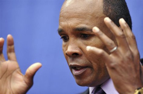 Former world champion boxer and gold medalist Sugar Ray Leonard speaks with the press about being the victim of child sexual abuse at the Na Former world champion boxer and gold medalist Sugar Ray Leonard speaks with the press about being the victim of child sexual abuse at the Na