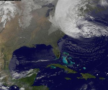 Hurricane Sandy is seen on the east coast of the United States in this NASA handout satellite image taken at 0715 GMT, October 29, 2012.
REUTERS/NASA/NOAA/GOES Project/Handout Hurricane Sandy is seen on the east coast of the United States in this NASA handout satellite image taken at 0715 GMT, October 29, 2012.
REUTERS/NASA/NOAA/GOES Project/Handout