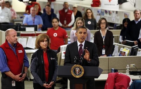 U.S. President Barack Obama speaks about damage done by Hurricane Sandy at the National Red Cross Headquarters in Washington, October 30, 20 U.S. President Barack Obama speaks about damage done by Hurricane Sandy at the National Red Cross Headquarters in Washington, October 30, 20