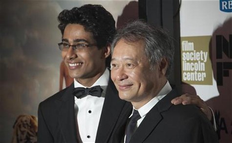 Cast member Suraj Sharma (L) and Director Ang Lee attend the opening night gala presentation of film "Life Of Pi" at the 50th New York Film Cast member Suraj Sharma (L) and Director Ang Lee attend the opening night gala presentation of film "Life Of Pi" at the 50th New York Film