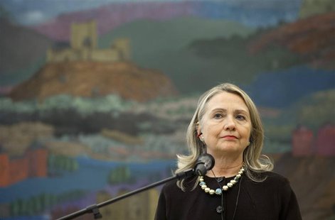 U.S. Secretary of State Hillary Clinton speaks during a news conference with the Croatian president after their meetings at the presidency i U.S. Secretary of State Hillary Clinton speaks during a news conference with the Croatian president after their meetings at the presidency i