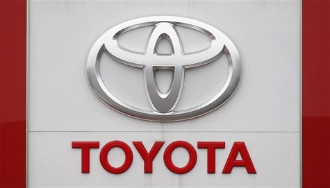 The Toyota logo is seen outside a Japan's Toyota Motor Corp car dealership in Hoenheim near Strasbourg, eastern France October 10, 2012. REU The Toyota logo is seen outside a Japan's Toyota Motor Corp car dealership in Hoenheim near Strasbourg, eastern France October 10, 2012. REU