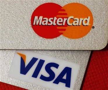 MasterCard and VISA credit cards are seen in this illustrative photograph taken in Hong Kong December 8, 2010. REUTERS/Bobby Yip MasterCard and VISA credit cards are seen in this illustrative photograph taken in Hong Kong December 8, 2010. REUTERS/Bobby Yip