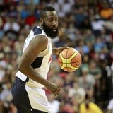 James Harden of the U.S. 2012 Olympic men's basketball team dribbles the ball during an exhibition game against the Dominican Republic at the Thomas & Mack Center in Las Vegas, Nevada July 12, 2012.
REUTERS/Steve Marcus