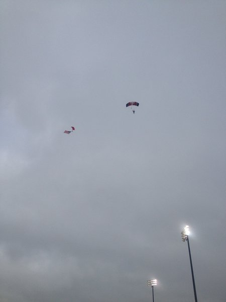 Skydivers deliver the game ball to Kelly/Shorts Stadium. WMU @ CMU 11/3/12