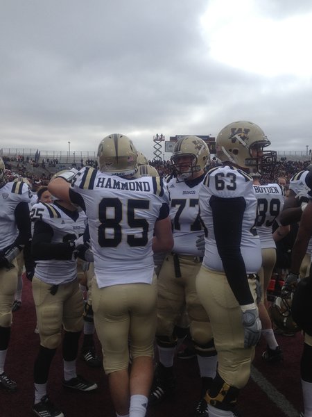 Blake Hammond celebrates on the sidelines with his teammates. WMU @ CMU 11/3/12