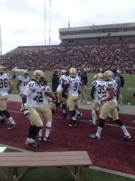 The Broncos celebrate another score on the sidelines. WMU @ CMU 11/3/12
