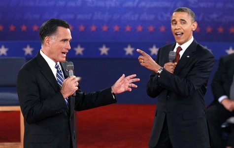 U.S. Republican presidential nominee Mitt Romney (L) and U.S. President Barack Obama answer a question at the same time during the second U. U.S. Republican presidential nominee Mitt Romney (L) and U.S. President Barack Obama answer a question at the same time during the second U.