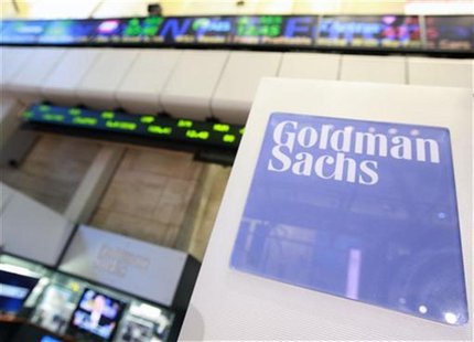 A Goldman Sachs sign is seen on the floor of the New York Stock Exchange, April 16, 2012. REUTERS/Brendan McDermid A Goldman Sachs sign is seen on the floor of the New York Stock Exchange, April 16, 2012. REUTERS/Brendan McDermid