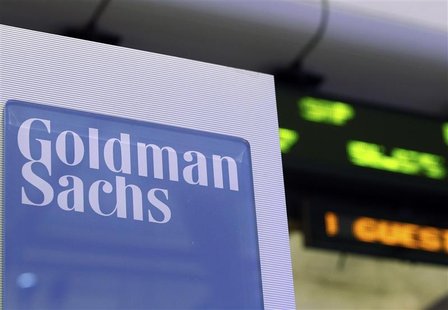 A Goldman Sachs sign is seen on at the company's post on the floor of the New York Stock Exchange, January 18, 2012. REUTERS/Brendan McDermi A Goldman Sachs sign is seen on at the company's post on the floor of the New York Stock Exchange, January 18, 2012. REUTERS/Brendan McDermi