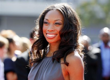 London 2012 Olympics gold medallist runner Allyson Felix arrives at the 2012 Primetime Creative Arts Emmy Awards in Los Angeles September 15 London 2012 Olympics gold medallist runner Allyson Felix arrives at the 2012 Primetime Creative Arts Emmy Awards in Los Angeles September 15