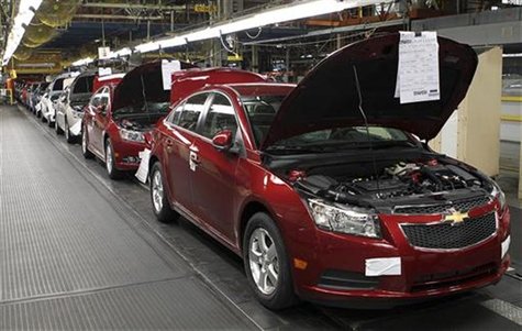 Fully assembled Chevrolet Cruze cars reach the end of the assembly line at the General Motors Cruze assembly plant in Lordstown, Ohio July 2 Fully assembled Chevrolet Cruze cars reach the end of the assembly line at the General Motors Cruze assembly plant in Lordstown, Ohio July 2