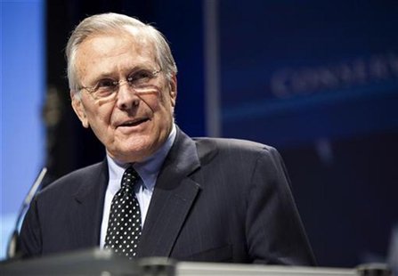 Former Secretary of Defence Donald Rumsfeld speaks during the 38th annual Conservative Political Action Conference (CPAC) in Washington in t Former Secretary of Defence Donald Rumsfeld speaks during the 38th annual Conservative Political Action Conference (CPAC) in Washington in t