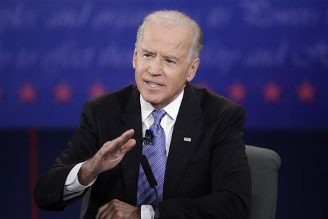 U.S. Vice President Joe Biden answes a question during the vice presidential debate with Republican vice presidential nominee Paul Ryan (not U.S. Vice President Joe Biden answes a question during the vice presidential debate with Republican vice presidential nominee Paul Ryan (not