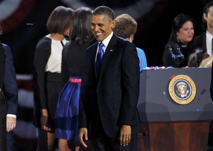 U.S. President Barack Obama smiles while celebrating his re-election during his election night rally in Chicago, Illinois November 7, 2012. U.S. President Barack Obama smiles while celebrating his re-election during his election night rally in Chicago, Illinois November 7, 2012.
