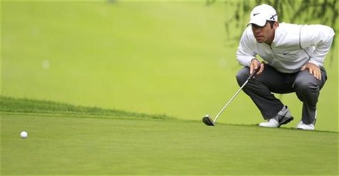 Paul Casey of England lines his putt on the 15th green during the first round of the European Masters golf tournament in the Swiss mountain Paul Casey of England lines his putt on the 15th green during the first round of the European Masters golf tournament in the Swiss mountain