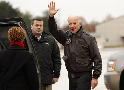 U.S. Vice President Joe Biden waves upon his arrival in Wilmington, Delaware November 7, 2012. Biden will spend the night at his home here b U.S. Vice President Joe Biden waves upon his arrival in Wilmington, Delaware November 7, 2012. Biden will spend the night at his home here b