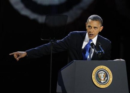 U.S. President Barack Obama addresses supporters at his election night victory rally in Chicago, November 7, 2012. REUTERS/Jim Bourg U.S. President Barack Obama addresses supporters at his election night victory rally in Chicago, November 7, 2012. REUTERS/Jim Bourg