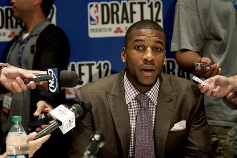 NBA prospect Thomas Robinson speaks during a news conference for prospective NBA draft picks in New York June 27, 2012. REUTERS/Keith Bedfor NBA prospect Thomas Robinson speaks during a news conference for prospective NBA draft picks in New York June 27, 2012. REUTERS/Keith Bedfor