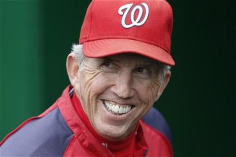 Washington Nationals manager Davey Johnson smiles on the field before his team's MLB National League baseball game against the Philadelphia Washington Nationals manager Davey Johnson smiles on the field before his team's MLB National League baseball game against the Philadelphia
