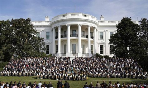 The White House, shown as crowd gathers for a speech. The White House, shown as crowd gathers for a speech.