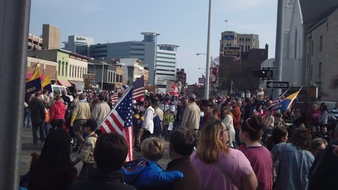 A view down Michigan Avenue as a sea of people line the parade route. A view down Michigan Avenue as a sea of people line the parade route.