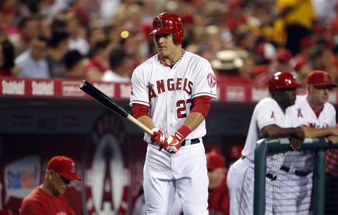 Los Angeles Angels' Mike Trout gets ready to play against the Texas Rangers in their MLB baseball game in Anaheim, California September 20, Los Angeles Angels' Mike Trout gets ready to play against the Texas Rangers in their MLB baseball game in Anaheim, California September 20,