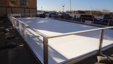 A 60-by-30-foot skating rink made of a synthetic substance that allows for ice skating is ready to be opened. The rink, at downtown Green Bay's City Deck, is scheduled to open Saturday. (courtesy of FOX 11) A 60-by-30-foot skating rink made of a synthetic substance that allows for ice skating is ready to be opened. The rink, at downtown Green Bay's City Deck, is scheduled to open Saturday. (courtesy of FOX 11)