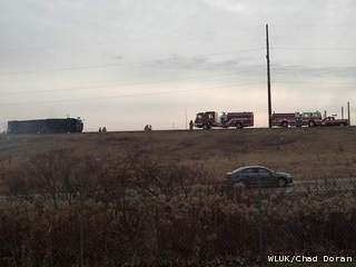 Firefighters respond to an overturned semi on Highway 441 at Appleton Road in Menasha, Nov. 14, 2012. (courtesy of FOX 11). Firefighters respond to an overturned semi on Highway 441 at Appleton Road in Menasha, Nov. 14, 2012. (courtesy of FOX 11).
