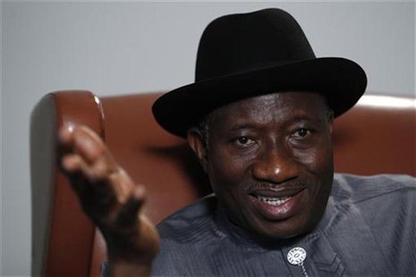 Nigeria's President Goodluck Jonathan speaks during an interview with Reuters in New York, September 26, 2012. ASSEMBLY/NIGERIA REUTERS/Edua Nigeria's President Goodluck Jonathan speaks during an interview with Reuters in New York, September 26, 2012. ASSEMBLY/NIGERIA REUTERS/Edua