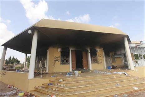 An exterior view of the U.S. consulate, which was attacked and set on fire by gunmen, in Benghazi September 12, 2012. REUTERS/Esam Al-Fetori An exterior view of the U.S. consulate, which was attacked and set on fire by gunmen, in Benghazi September 12, 2012. REUTERS/Esam Al-Fetori
