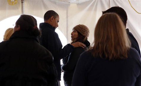 U.S. President Barack Obama greets residents affected by Hurricane Sandy at a Staten Island FEMA disaster recovery center in New York, Novem U.S. President Barack Obama greets residents affected by Hurricane Sandy at a Staten Island FEMA disaster recovery center in New York, Novem